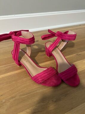 Allegra K Hot Pink Suede Ankle-Tie Block Heels